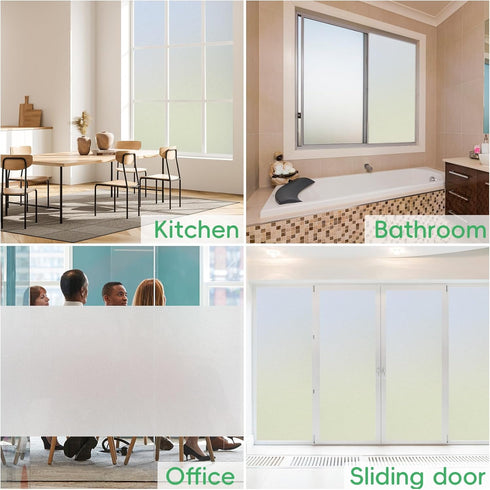 Window Privacy Film Frosted Privacy Window Film Heat Control UV Blocking Frosted Glass Window Film Static Cling Non-Adhesive Reusable Door Coverin...