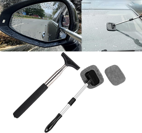 Car Rearview Mirror Wiper 2 pack Universal Automotive Car Accessories Telescopic Auto Mirror Squeegee Cleaner 98cm Long Handle Portable Car Cleani...