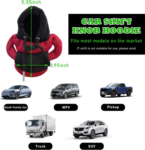 2 PCS Car Shift Knob Hoodie, Funny Shirt Sweater Design Gear Shift Knob, Mini Hoodie Auto Shifter Stick Protector Cover, Universal Vehicle Interio...