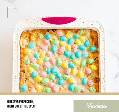 Trudeau 8x8in Confetti Silicone Cake Pan – Reinforced Hybrid of Flexible Silicone and Hard Lining for Shape Stability – Nonstick, BPA Free, Oven S...