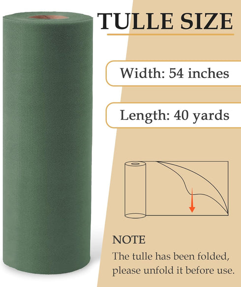 Sage Green Tulle Fabric Roll, 54" x 40 Yards (120FT) Tulle for Wedding Decoration DIY Tutu Party Backdrop Baby Shower Table Skirts Gift Wrapping...