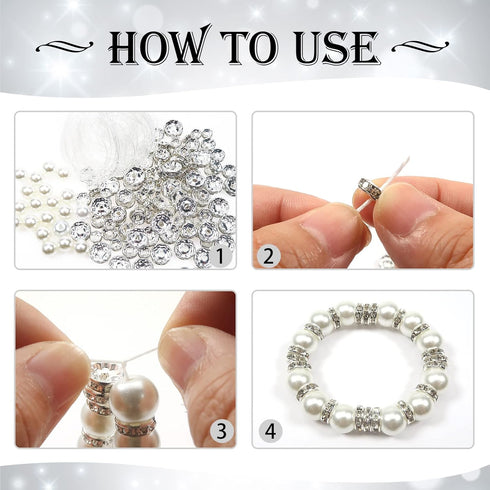 TOAOB 200pcs Rondelle Spacer Beads 6mm 8mm 10mm Round Crystal Czech Loose Spacer Beads Silver Rhinestone Charms Beads with Elastic String for DIY ...