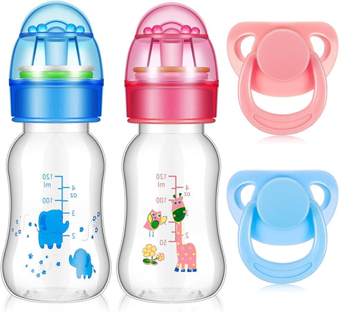 Jexine 4 Pieces Reborn Baby Doll Accessories, includes 2 Magnetic Pacifier and 2 Baby Doll Bottles Baby Doll Pacifier Feeding Bottle for Reborn Do...