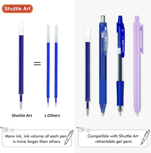 Retractable Gel Pen Refills, Shuttle Art 30 Pack Blue Rollerball Gel Ink Pens Refills, Bulk Set, 0.7mm Fine Point for Writing Journaling Taking No...
