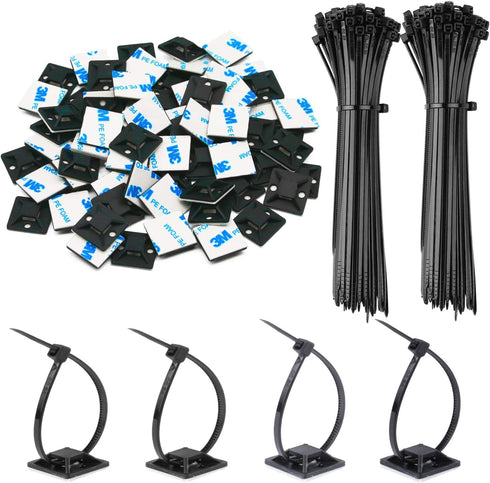 140 Pack 3/4" Zip Tie Adhesive Mounts Self Adhesive Cable Base Holders with Multi-Purpose Tie wire clips with screw hole,Anchor stick on wire hold...