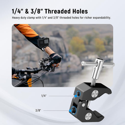 NEEWER 9.8"/25cm Adjustable Magic Arm with Super Clamp, 1/4" & 3/8" Threads, 1/4" Screws for Flash/LED Light/Microphone/Monitor, Compatible with S...