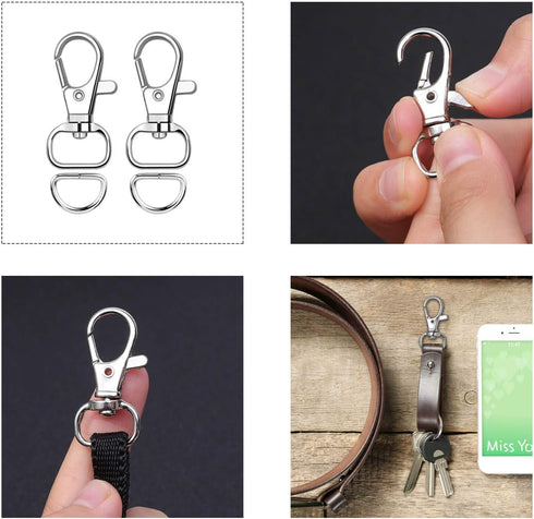anezus 100pcs Key Chain Clip Hook and D Rings Set Include 50Pcs Swivel Snap Hooks Lanyard Clips and 50Pcs D Rings for Keychain and Purse Hardware ...