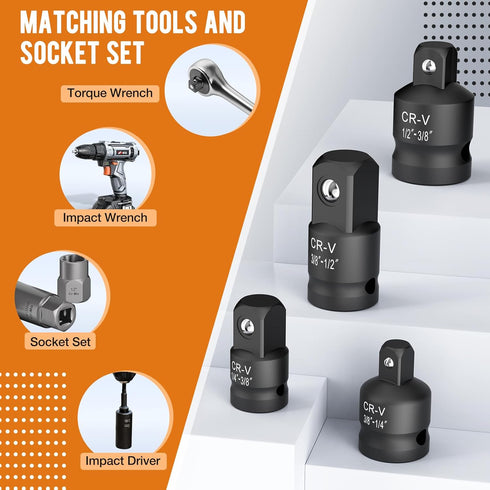 2PCS Impact Socket Adapter and Reducer Set,1/2"to 3/8" & 3/8"to 1/2" Impact Adapter Set Breaker Bar Wrench Conversion Kit Mechanic tools...