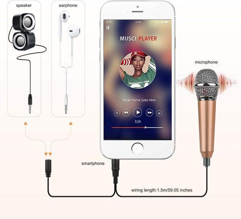 Mini Portable Vocal/Instrument Microphone for Voice Video Recording Singing,Vlogging, Podcasting, Tiny Microphone for iPhone Android Phone Compute...