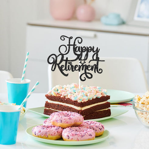 Happy Retirement Cake Topper I'm Retired Cake Decor Black Glitter The Adventure Begin, Women Men Retirement Party Decoration Supplies(Black Glitte...