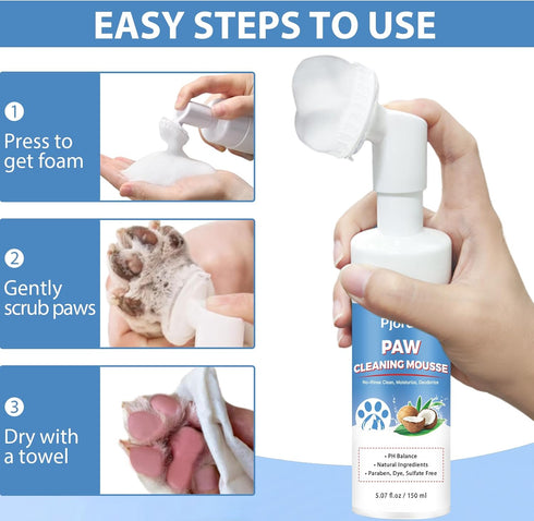 Paw Cleaner for Dogs and Cats, No-Rinse Foaming Cleanser, PH Balanced Deodorizing Paw Wash with Silicone Brush, Dog Paw Scrubber, Foot Cleaner Bru...