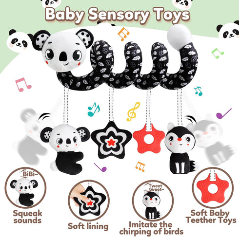 Baby Carseat Toy Black & White Rattle Spiral Hanging Activity Stroller Toy for Newborns Boys and Girls - Coala...