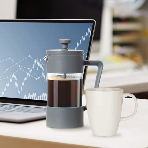 Oggi French Press Coffee Maker (12oz)- Borosilicate Glass, Coffee Press, Single Cup French Press, 3 cup Capacity, Charcoal...