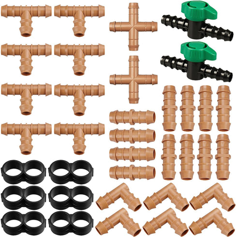 Drip Irrigation Fittings Kit for 1/2" Tubing, 36 Pieces 1/2 Inch Drip Line Connectors for Drip Sprinkler Systems - 12 Couplings, 8 Tees, 6 Elbows,...