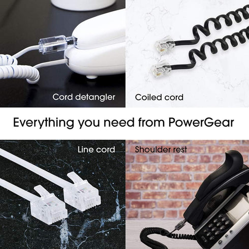 Power Gear Coiled Telephone Cord, 4 Feet Coiled, 25 Feet Uncoiled, Phone Cord works with All Corded Landline Phones, For Use in Home or Office, Bl...