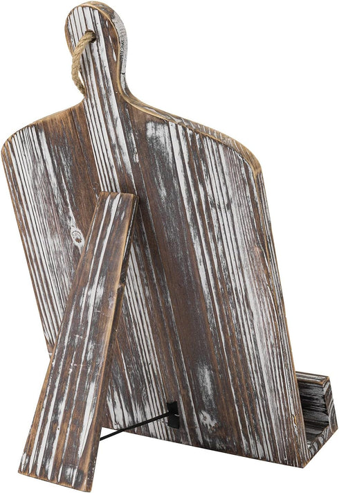 MyGift Farmhouse Torched Wood Cookbook Stand - Rustic Wooden iPad Tablet Recipe Binder Reading Book Holder with Kickstand...