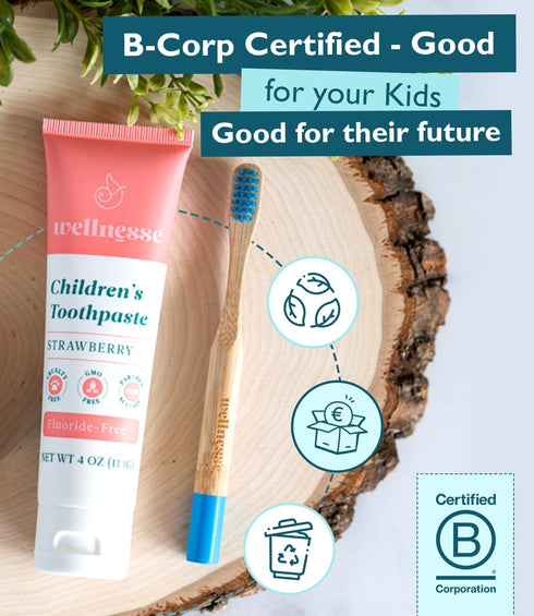 Wellnesse Kids Hydroxyapatite Toothpaste with Xylitol & Fluoride-Free - Natural Ingredients w/Strawberry Flavor - Suitable for Toddlers to Baby Ki...