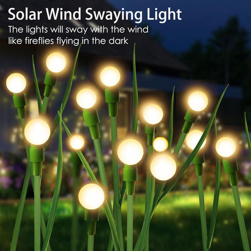 Firefly Lights Solar Outdoor Green Stem Twinkle,Swaying Garden Lights with Leaves,Landscape Path Light,Weatherproof Flickering Bubble Path Décor f...