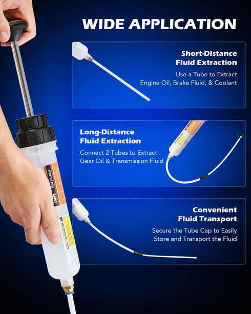 Orion Motor Tech 200mL Manual Fluid Extractor and Filler, Syringe Style Pump for Power Steering Transmission Gear Oil & Brake Fluid Changes, Hand ...