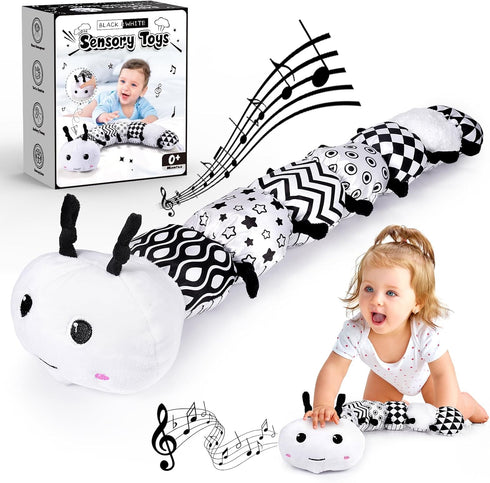 Baby Stuffed Animal Toys Infant Musical Caterpillar Toy with Crinkle & Rattles, 0-3 3-6 Months Sensory Toy Black & White High Contrast Toy, Easter...