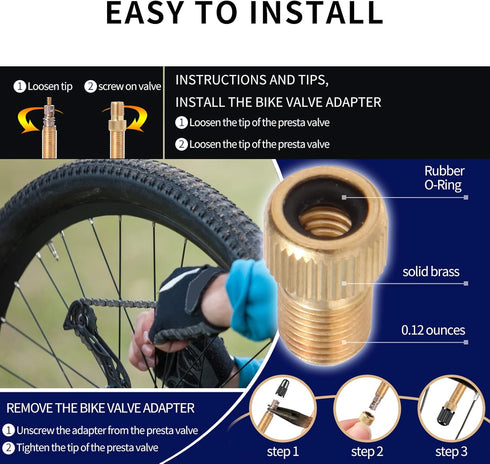6Pcs Presta Valve Adaptor and 12Pcs Bike Tire Caps, Convert Presta to Schrader,French/UK to US, Inflate Tire Using Standard Pump or Air Compressor...