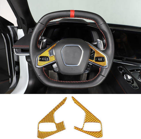Real Carbon Fiber Steering Wheel Button Cover Sticker Compatible with Corvette C8 2020-2023, Car Steering Wheel Panel Protection Frame Sticker Tri...