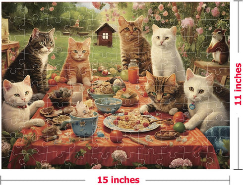 100 Pieces Jigsaw Puzzles for Adults - Cat Puzzles for Kids Ages 6-8 8-10 10-12 - Purrfect Picnic...