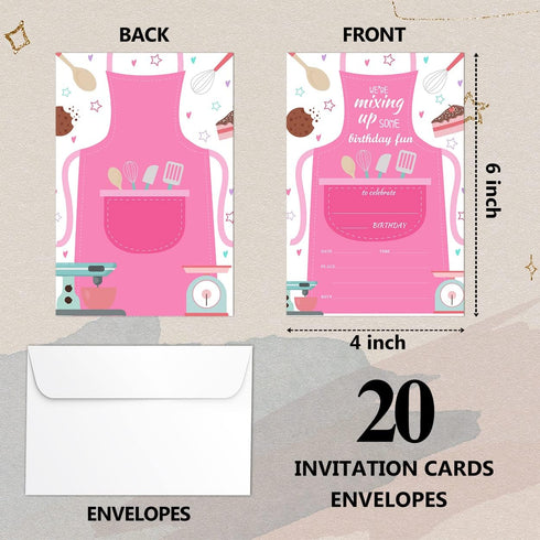 Cooking Birthday Invitation Filler Cards with Envelopes (20 Count)? Kitchen Baking Party Supplies for Kids, Teens or Any Age Boys and Girls - A16...