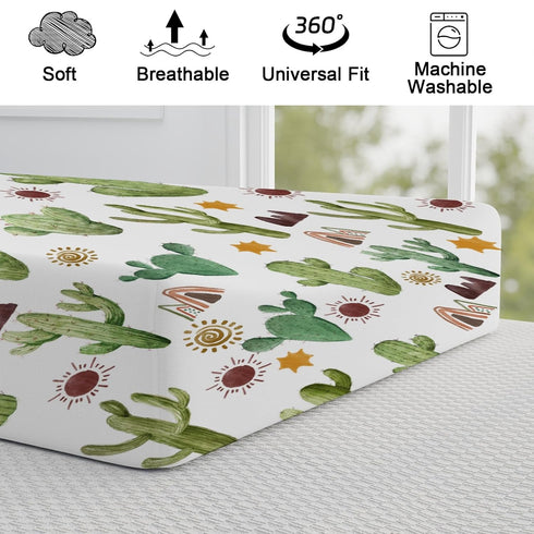 Green Cactus Sun Mountain Changing Pad Cover Desert Cactus Tribal Diaper Changing Table Cover Sheets for Boys Girls Soft Breathable Stretchy Baby ...
