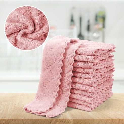 UMANI 12 Pack Kitchen Dish Cloths, Ultra Soft Absorbent Quick Drying Dish Towels, Nonstick Oil Microfiber Cleaning Cloth, Machine Washable Coral F...