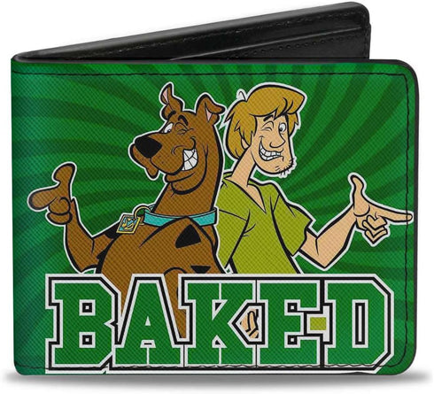 Buckle-Down Men's PU Bifold Wallet-Scooby & Shaggy Baked/Rays Swirl Greens, Multicolor, 4.0" x 3.5"...