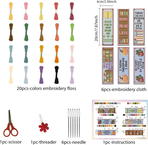 FREEBLOSS 6 Set Bookmark Cross Stitch Kits Stitch Bookmark Cross Stitch Kits with Instructions Punch Needle Kit for Beginners Bookmark Making Kit ...