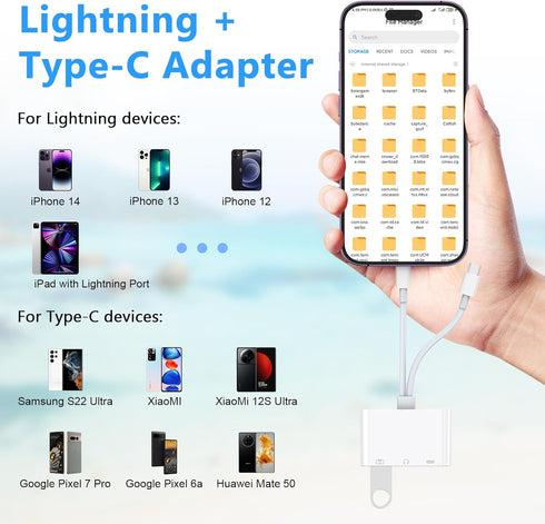 Multi Lightning + USB C to USB Adapter,3 in 1 USB OTG Adapter+3.5mm Audio Headphone Jack Adapter+Fast Charging Port, Phone Splitter Compatible wit...