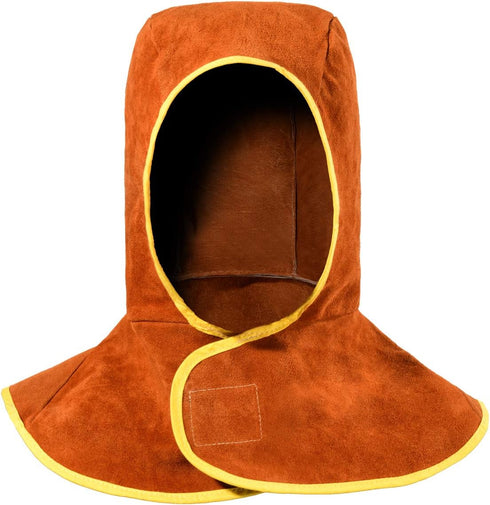 Welding Hood Leather - Cowhide Split Leather Welding Caps with Neck Shoulder Drape - Head Protection for Men & Women, Brown...