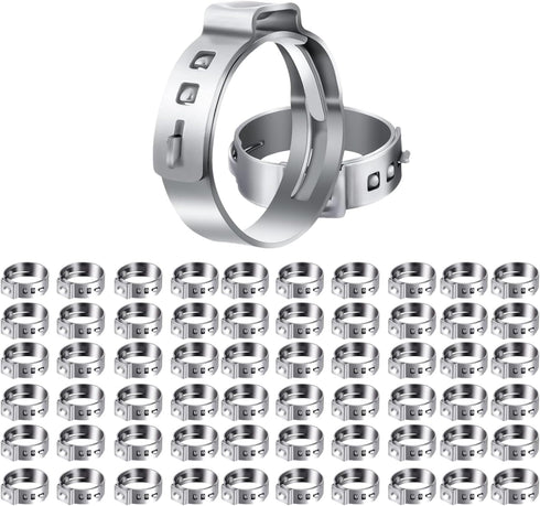 60 Pack 1/2 Inch Pex Cinch Clamp Rings, Stainless Steel PEX Crimp Ring, Single Ear Hose Clamps for PEX Tubing Pipe Fitting Connections...