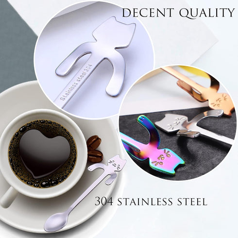 Cat Spoon Coffee Teaspoon, PBIEHSR Stainless Steel Hanging Cup Tea Spoon Two Different Lengths Dessert Scoop for Stirring Drink Mixing Milkshake J...