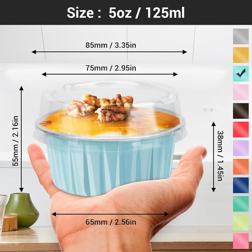 EUSOAR Aluminum Pans with Lids, 30pcs 5oz 125ml Disposable Aluminum Foil Muffin Liners Ramekins Cupcake Baking Cups, Disposable Foil Baking Cups C...