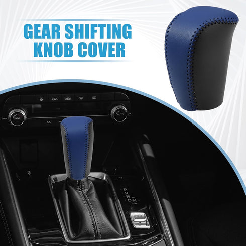 Gear Shift Head Knob Cover Transmission Lever Trim for Honda Civic 10th Gen 2016 2017 2018 2019 2020 Faux Leather Black Blue Stitches...