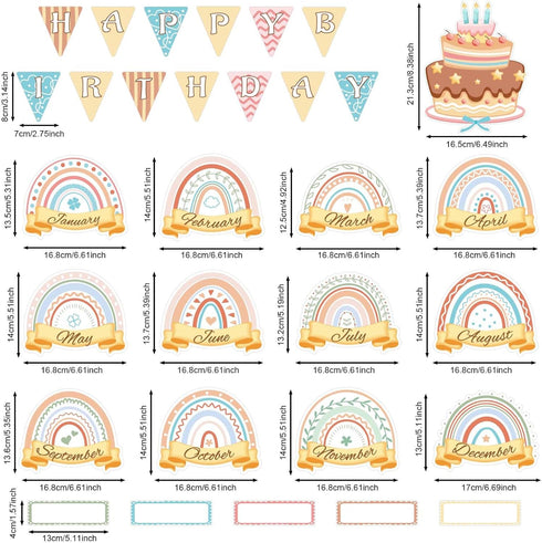 Boho Classroom Decor, Happy Birthday Bulletin Board Calendar Decorations Rainbow Classroom Wall Decor Supplies Include Labels Classroom Chart Cuto...