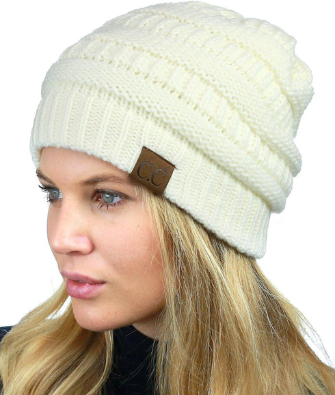 C.C Unisex Chunky Soft Stretch Cable Knit Warm Fuzzy Lined Skully Beanie...