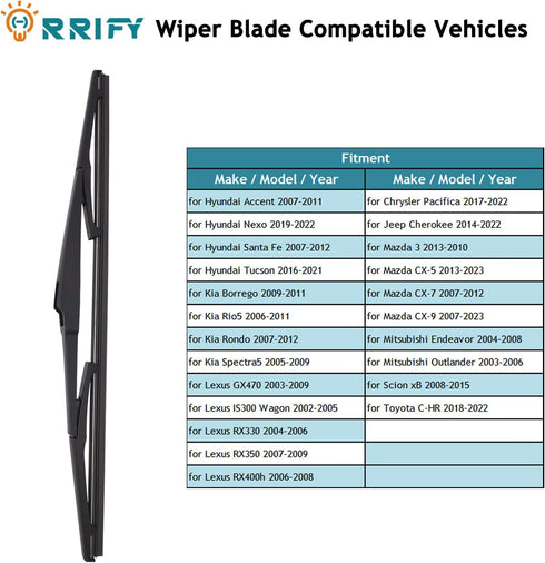 2 Pack 14" Rear Wiper Blade for Chrysler Pacifica 17-22, for Hyundai Accent 07-11, for Hyundai Santa Fe 07-12, for Hyundai Tucson 16-21, for Mazda...
