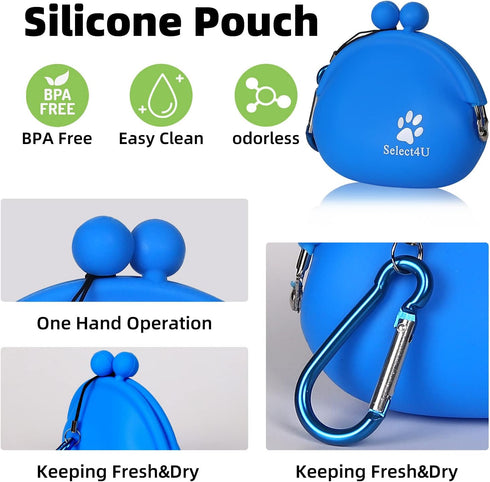 Silicone Dog Treat Pouch with Waist Carebiner, Small Treat Pouch for Pet Training, Cute Portable Treat Bag Container for Leash Darkblue, Best Gift...