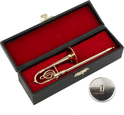 Dselvgvu Copper Miniature Trombone with Stand and Case Mini Musical Instrument Miniature Dollhouse Model Mini Trombone Home Decoration … (5.91"x1....