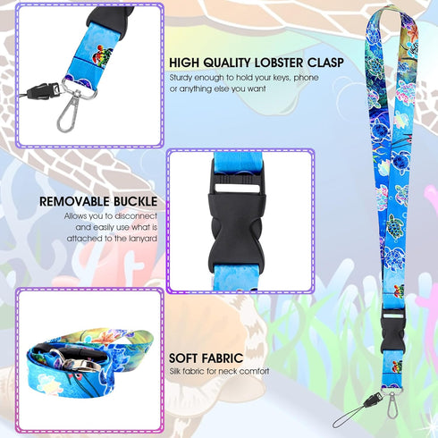 Sea Turtle ID Badge Holder with Lanyard, Marine Life Theme Retractable Badge Reel Clip and Detachable Lanyards with Card Holder Protector for Nurs...
