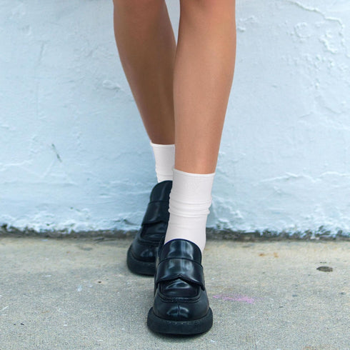 3Pairs White Slouch Socks for Women, Cotton Crew Scrunch Socks with Seamless Toe Slouchy Long White Socks for Women Teen Girls...