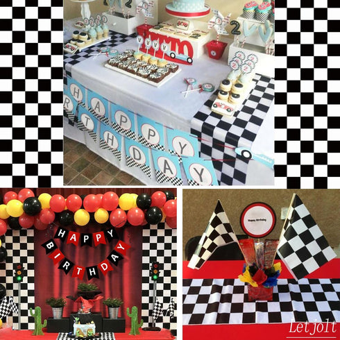 Table Runner Black and White Checkerboard Racing Theme for Anniversary Runner Dinner Parties Supplies Birthday Wedding Summer Outdoor Party Decora...