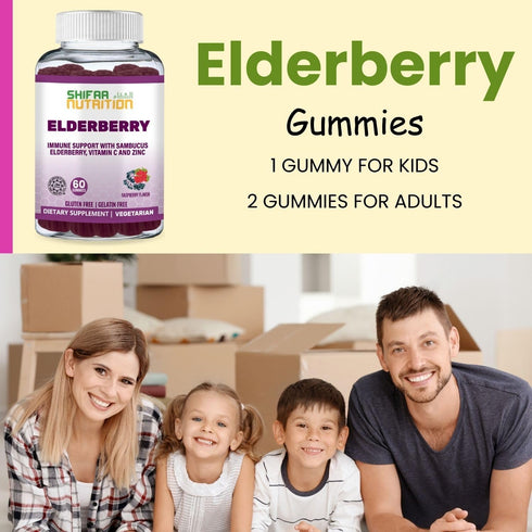Vegan Black Sambucus Elderberry Gummies | Non-GMO | 60 Gummies, 30 Serving w/ 100mg Elderberry, 90mg Vitamin C, 7.5mg Zinc | Immune Support, Antio...