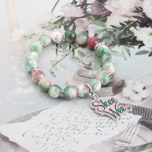 WSNANG Greek Paraphernalia Sorority Gifts Pink and Green Bead Bracelet Sorority Brooch Pin Gift Pink and Green Jewelry...