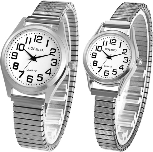 Womens Watch Ladies Wristwatch: Women Silver Stretch Band White Dial Thin Watch Girls Eazy Reader Waterproof Watch Elderly Wrist Watch Mujer Reloj...