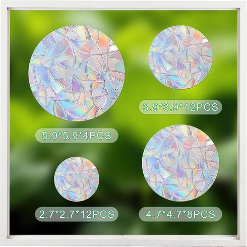 36 Pcs Anti-Collision Window Decals, Rainbow Stickers Circle Window Clings -to Save Birds from Window Collisions,Non Adhesive Prismatic Vinyl Wind...